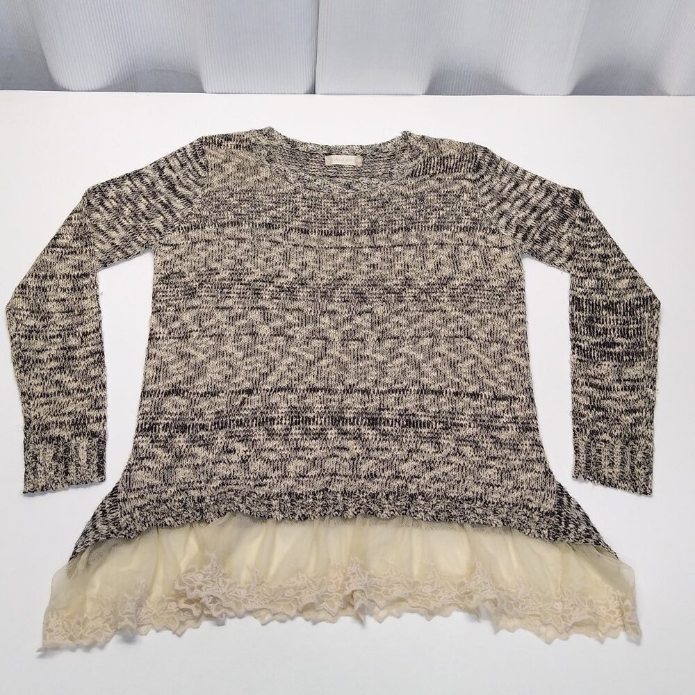 Altr'd State Knit Sweater With Roses Lace Hem Size S/M 38" Chest Black & White